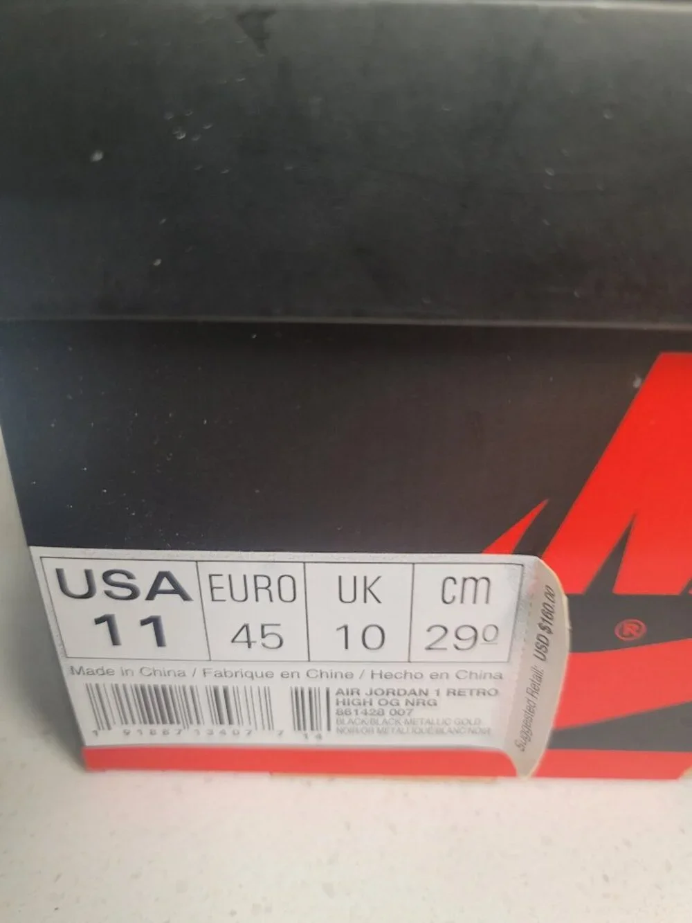Nike Air Jordan 1 Retro High OG NRG Gold Toe Black Gold White 861428-007 2018
